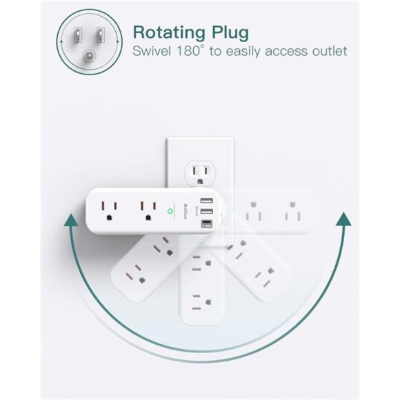 Surge Protector - Outlet Extender with Rotating and Multi Plug with 6 AC 3 USB - Picture 3 of 8